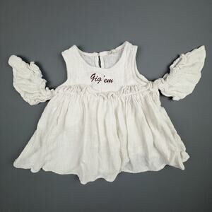Hayden Girls Gig ’Em Top 7/8 White Ruffle Woven Detach Sleeves Cotton